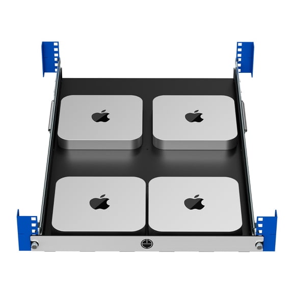 RackSolutions 1U Mini Rack Access Tool-Less Shelf for Four Apple Mac Mini with USB - Front Ports, Airflow Ducting, Compatible with 2010-2023 Mac Mini, Fits 2-Post & 4-Post Racks