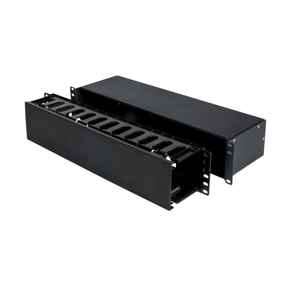 RackSolutions 2U Horizontal Patch Cable Organizer Box/Duct - 12 Duct Openings for Cable Management, Rear Cable Access - Fits 2Post and 4Post Racks