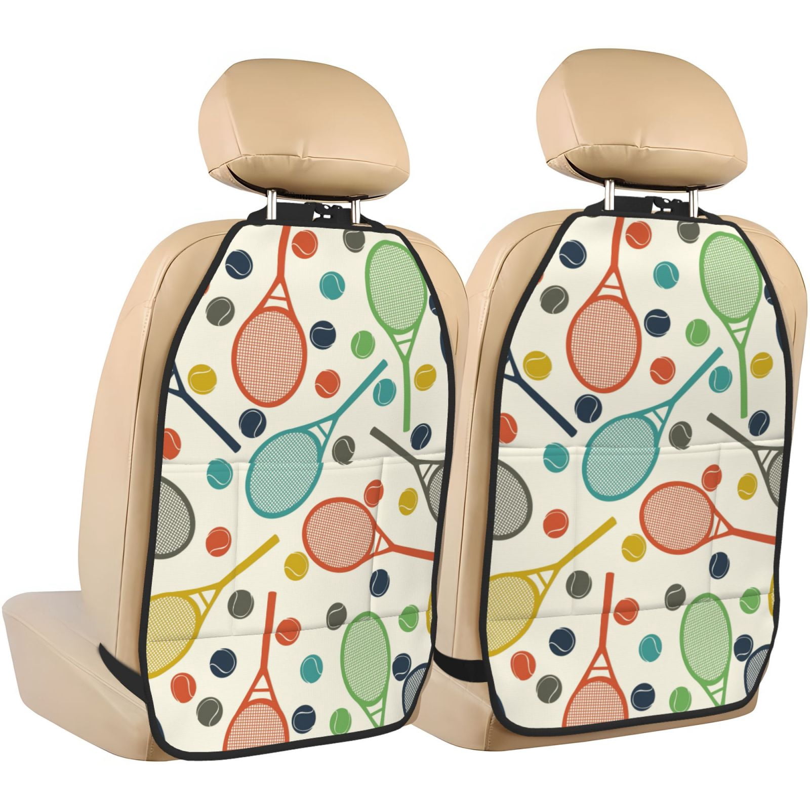 Racket and Tennis Ball Backseat Car Organizer, 2 Pack Kick Mats Back ...