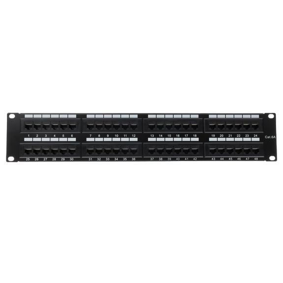 Rackmount 48 Port Cat6a Patch Panel, 19 inch horizontal, 110 Type, 568A & 568B Compatible, 2U