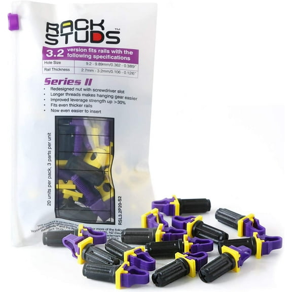 Rackstuds P20 Rack Mount Solution Series II No More Cage Nuts! The Easiest and Safest Server Rack Solution in 19" Racks with Square Punched Vertical Rails | 20-Pack, Purple, 3.2mm/0.126" Version