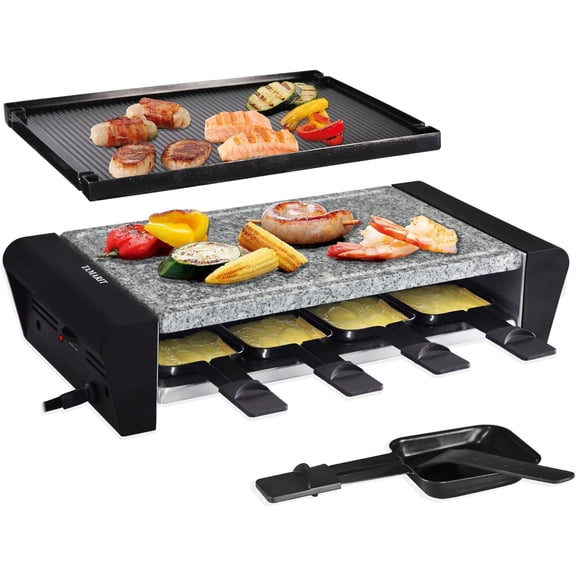 Raclette 3-in-1 Electric Grill - Portable Korean BBQ Indoor with 8 Paddles Dishwasher Safe Reversible Non-stick Grill