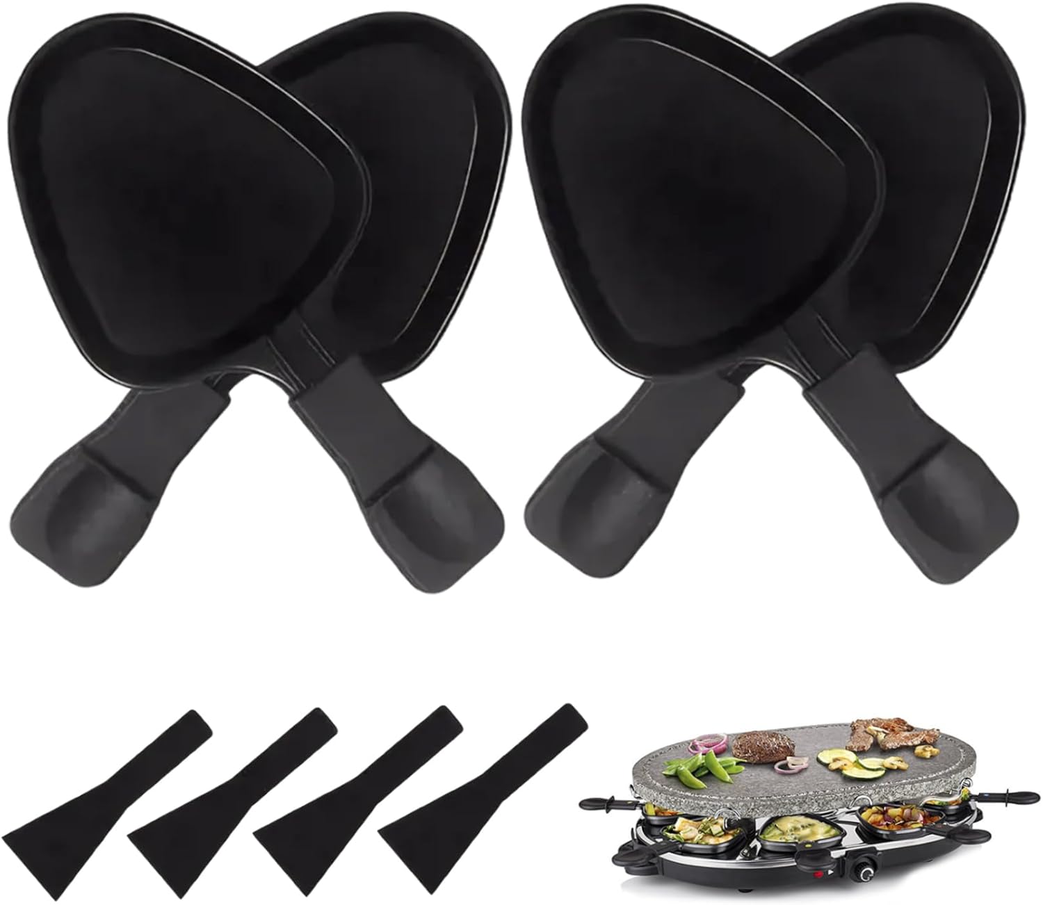 Raclette Grill Pans Set – 4-Piece Non-Stick Cheese Melting Pans with ...