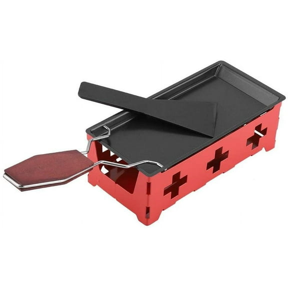 Raclette Table Grill, Portable Cheese Raclette Non-Stick BBQ Cheese Melt Pan Cheese Raclette with Foldable Handle Baking Tray Stove Set Home Kitchen Grilling Tool for Pancakes/Bacon/Pizza
