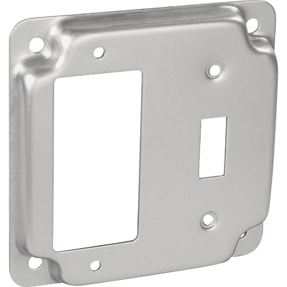 Raco 4 in. Square Cover, 1/2 in. Raised, (1) GFCI and (1) Toggle Switch, Crushed Corner (10-Pack)