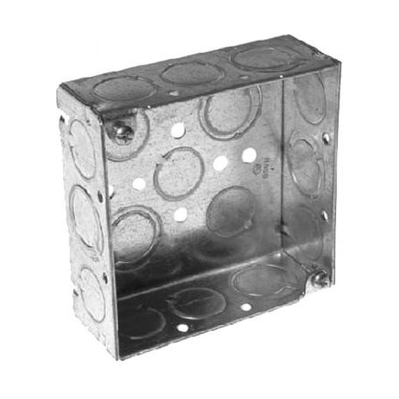 RACO 4in Sq Box 1.5in Deep Gray Steel Electrical Housing with Tangential Knockouts, Mounting Hardware