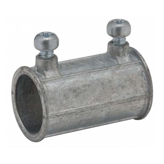 Raco EMT Coupling, 1-1/2 in, Set Screw, Zinc Alloy, Zinc Plated, Gray 2626