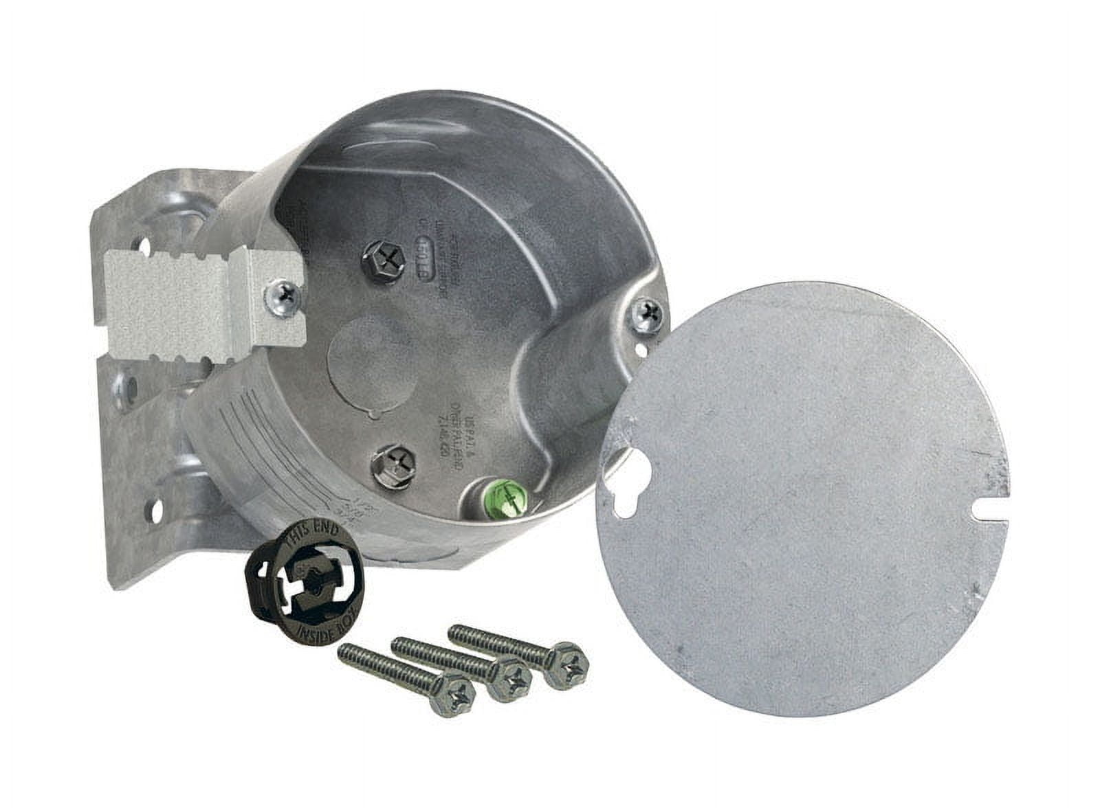 Gray Steel Round Ceiling Fan Support Box with Knockouts