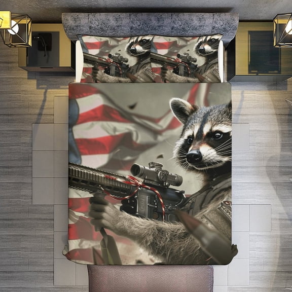 Racoon Quilt Cover Set Fashionable Printed Bedding Covers with Pillowcase Home Textiles, King (90"x102")
