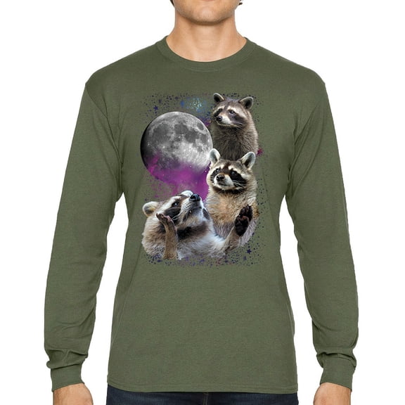 Racoons Howling at the Moon Long Sleeve T-shirt Funny Galaxy Wildlife Universe Humor Weird Animal in Space