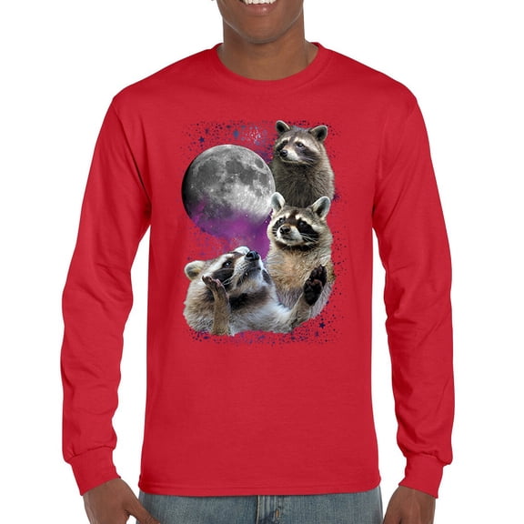 Racoons Howling at the Moon Long Sleeve T-shirt Funny Galaxy Wildlife Universe Humor Weird Animal in Space