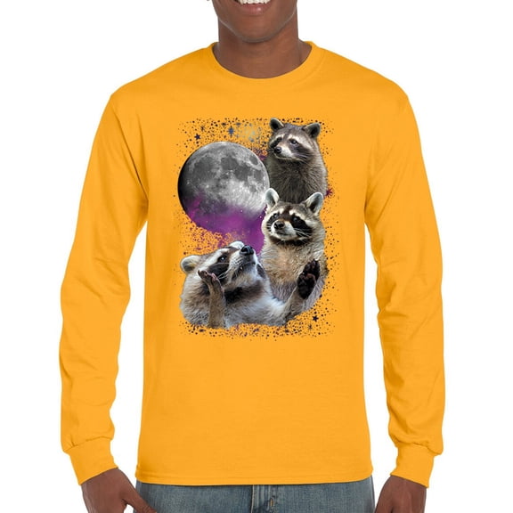 Racoons Howling at the Moon Long Sleeve T-shirt Funny Galaxy Wildlife Universe Humor Weird Animal in Space