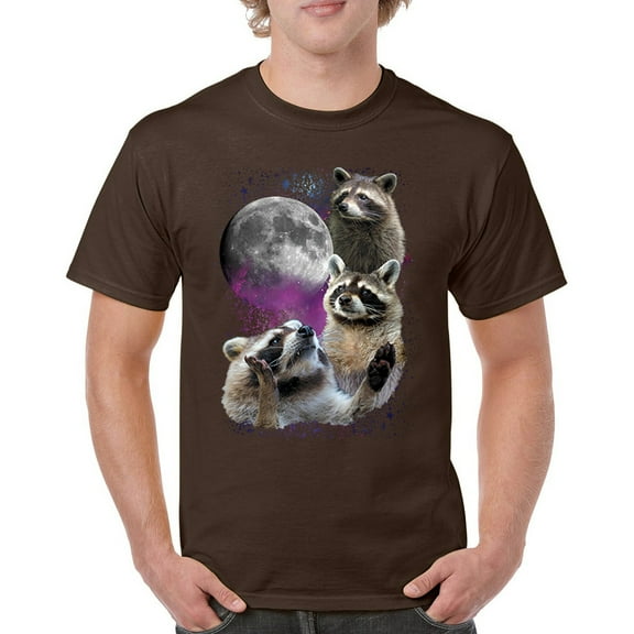 Racoons Howling at the Moon T-shirt Funny Galaxy Wildlife Universe Humor Weird Animal in Space Men's Tee