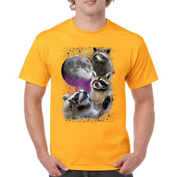 Racoons Howling at the Moon T-shirt Funny Galaxy Wildlife Universe Humor Weird Animal in Space Men's Tee