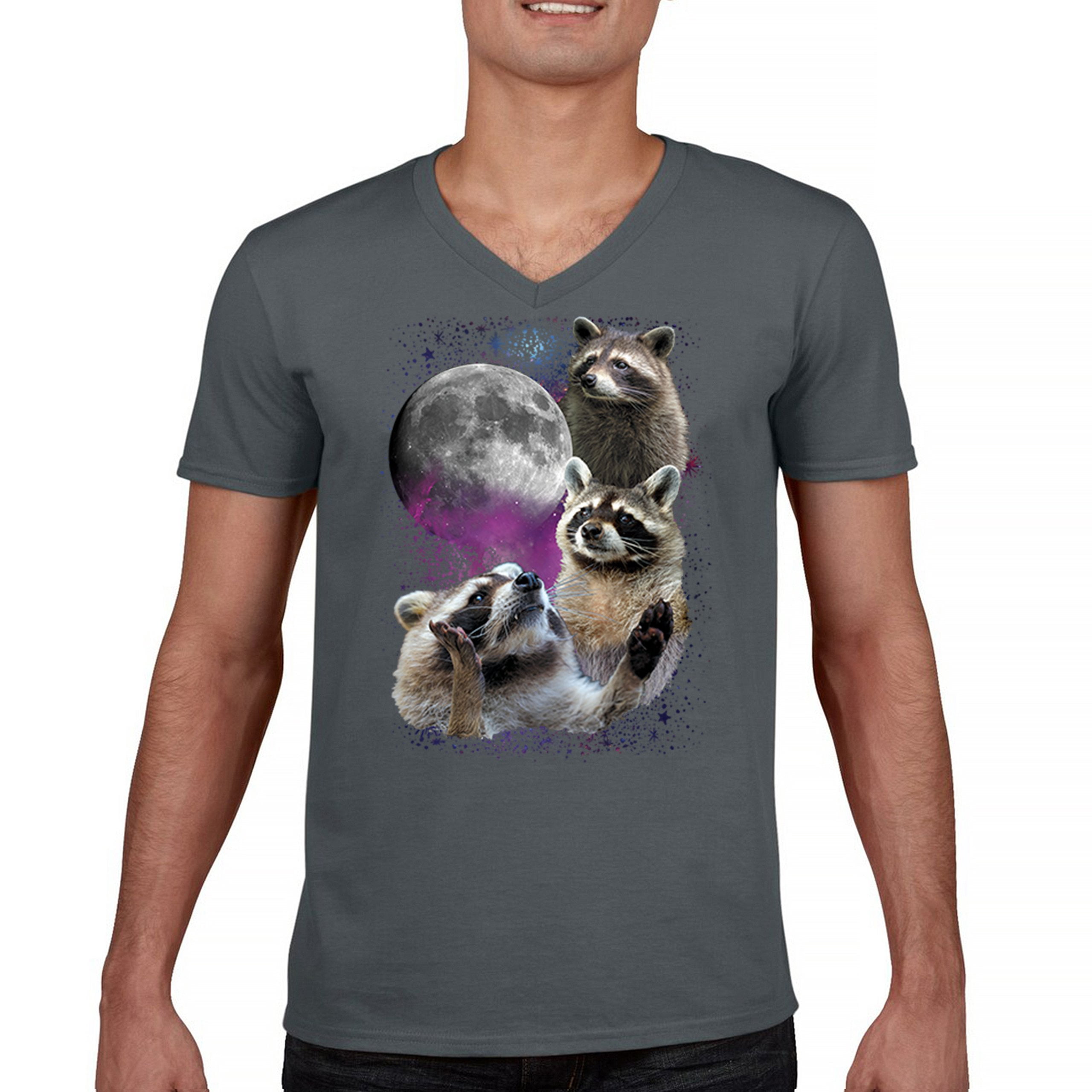Racoons Howling at the Moon V-Neck T-shirt Funny Galaxy Wildlife ...