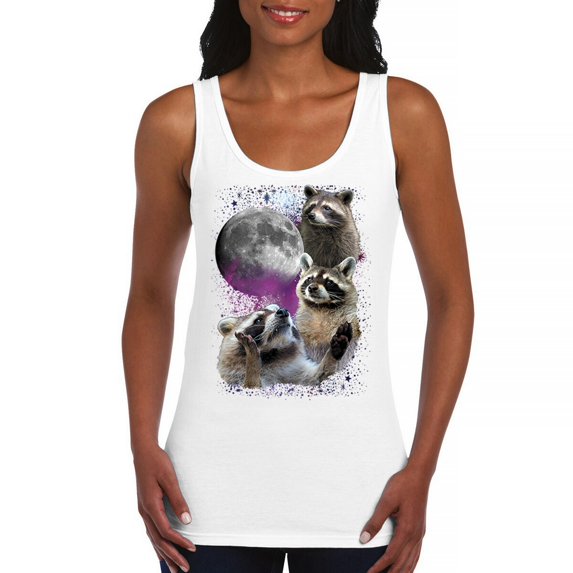 Racoons Howling at the Moon Women's Tank Top Funny Galaxy Wildlife Universe Humor Weird Animal in Space