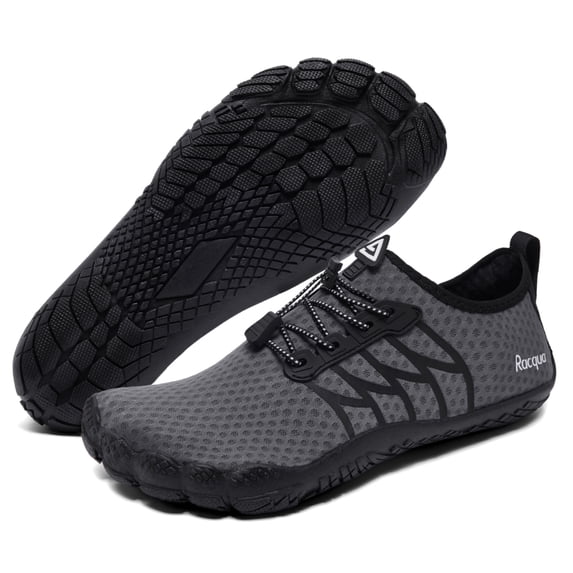Racqua Water Shoes Quick-Dry Breathable Beach Shoes Lightweight Aqua Shoes Swim Barefoot Outdoor for Men Women Grey 10.5 Women/9.5 Men