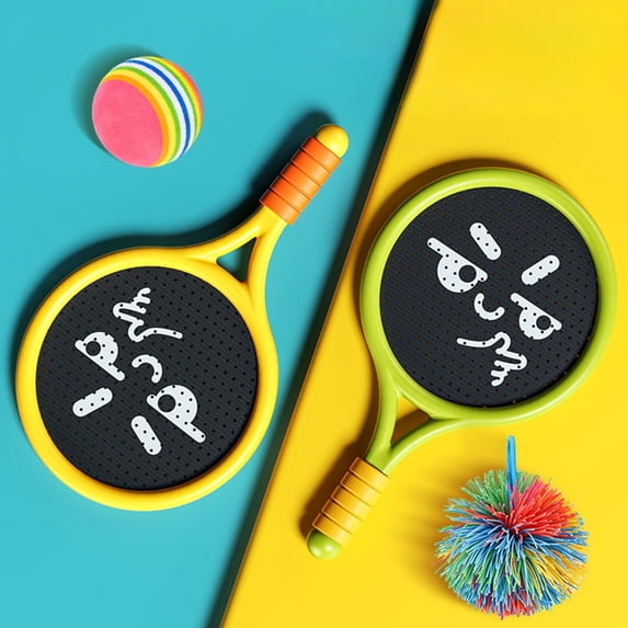 Racquet Bouncy Ball Play Set for Family Activities Rackets, Indoor Outdoor Play Games, Pool Beach Sport Toys(with 2 Balls)