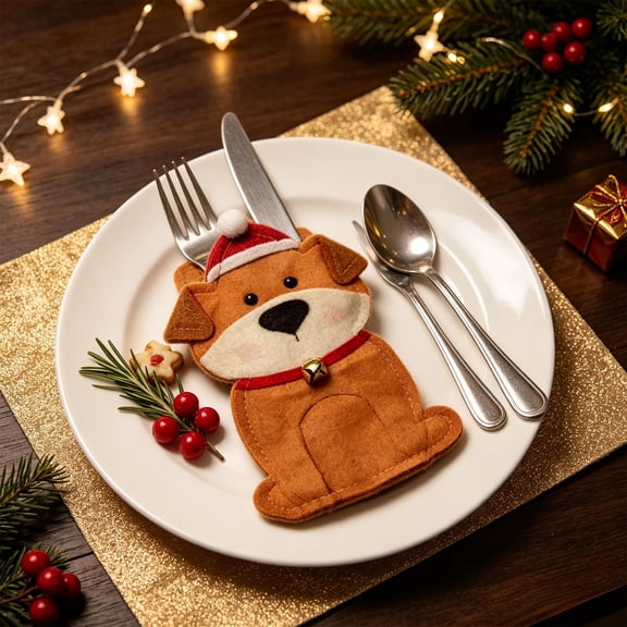 Racsoh Christmas Cutlery Cover Bag, Holiday Banquet Party Tableware Pouch, Non Woven Fabric Knife Fork Holder, for Christmas Table Decor (Style A)