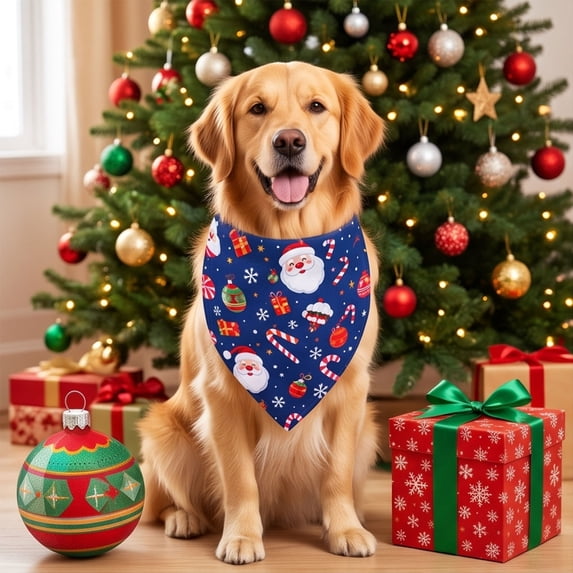 Racsoh Christmas Pet Bandana, Soft Triangle Bib for Small Medium Cats, Holiday Dog Neck Scarf with Cheerful Print, for Party Photo Winter Decor (Navy)