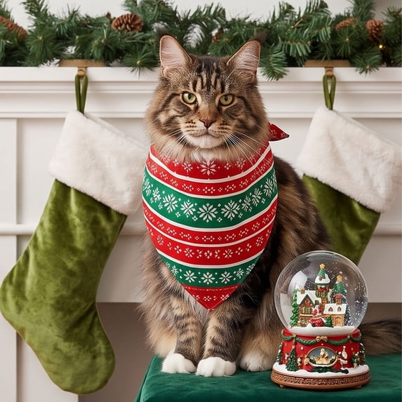Racsoh Christmas Pet Bandana, Soft Triangle Bib for Small Medium Cats, Holiday Dog Neck Scarf with Cheerful Print, for Party Photo Winter Decor (Red)