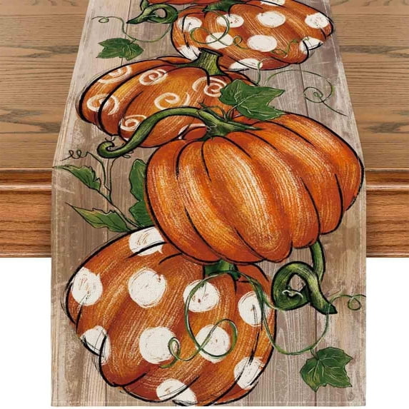 Racsoh Thanksgiving Table Runner, Fall Pumpkin Maple Leaf Printing Kitchen Tablecloth, Festive Party Dining Decoration, for Home Restaurant Gathering Decor (D)