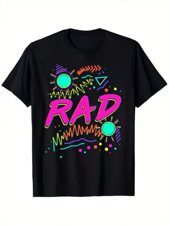 Rad 80s Retro Neon Graphic Design Unisex Casual Wear Cotton Men's Women's Tee Shirt