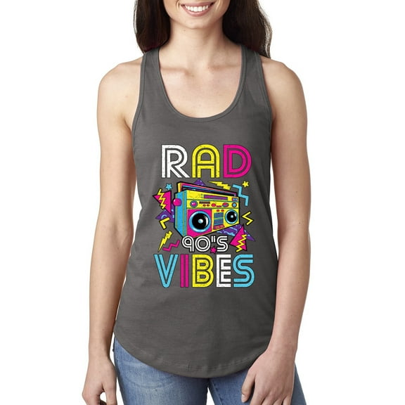 Rad 90's Vibes Vintage Ladies Racerback Tank Top, Dark Grey, Small