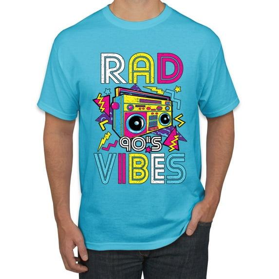 Rad 90's Vibes Vintage Men's Graphic T-Shirt, Light Turquoise, Small