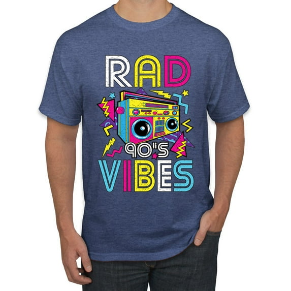 Rad 90's Vibes Vintage Men's Graphic T-Shirt, Vintage Heather Blue, Small