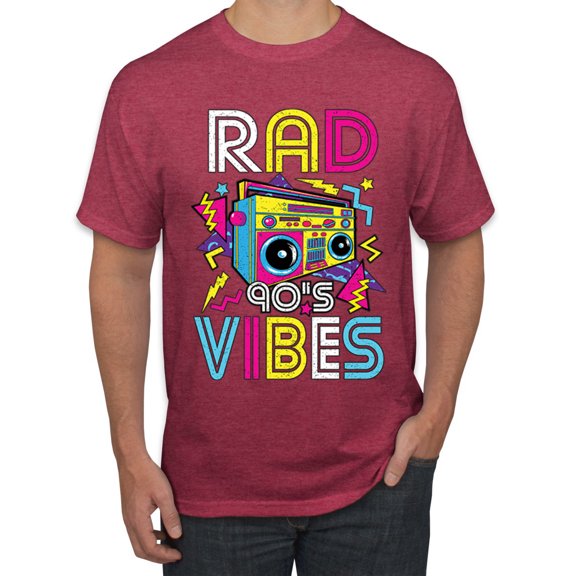 Rad 90's Vibes Vintage Men's Graphic T-Shirt, Vintage Heather Red, Large