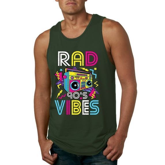 Rad 90's Vibes Vintage Mens Graphic Tank Top, Forest Green, X-Large