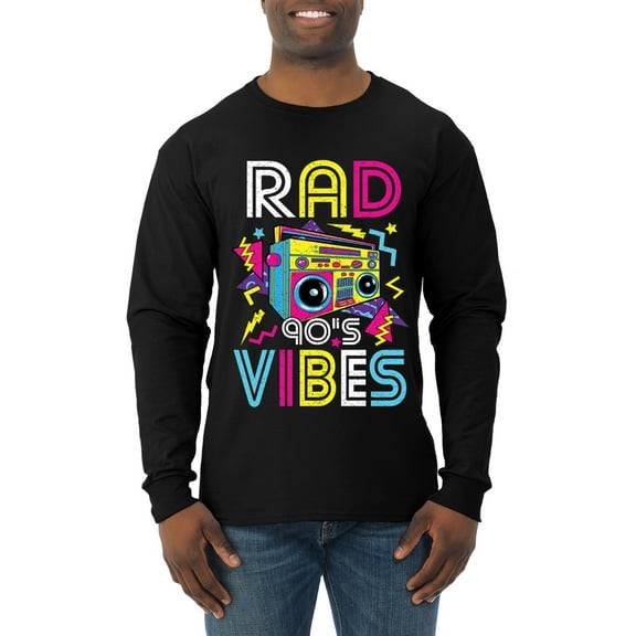 Rad 90's Vibes Vintage Mens Long Sleeve Shirt, Black, 3X-Large
