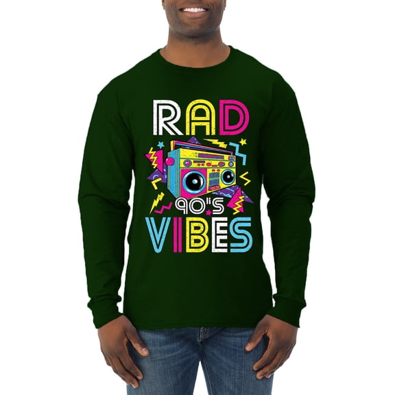 Rad 90's Vibes Vintage Mens Long Sleeve Shirt, Forest Green, Medium