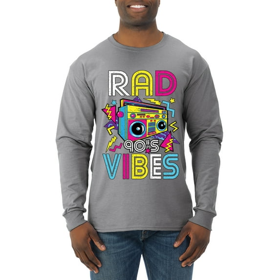 Rad 90's Vibes Vintage Mens Long Sleeve Shirt, Heather Grey, Small