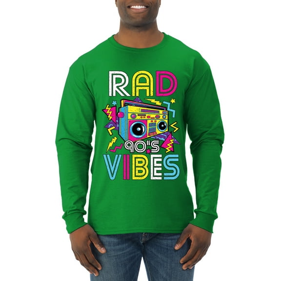 Rad 90's Vibes Vintage Mens Long Sleeve Shirt, Kelly, X-Large
