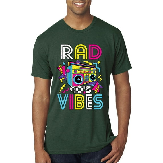Rad 90's Vibes Vintage Mens Premium Tri Blend T-Shirt, Forest Green, Large