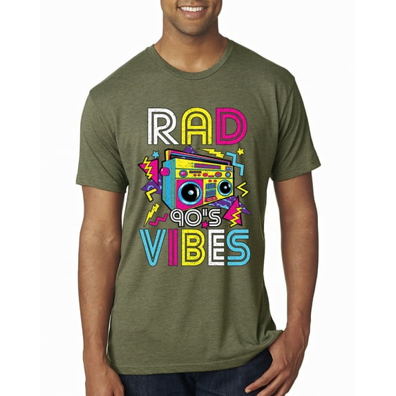 Rad 90's Vibes Vintage Mens Premium Tri Blend T-Shirt, Military Green, X-Large