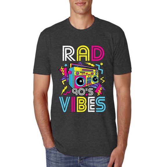 Rad 90's Vibes Vintage Mens Premium Tri Blend T-Shirt, Vintage Black, Small