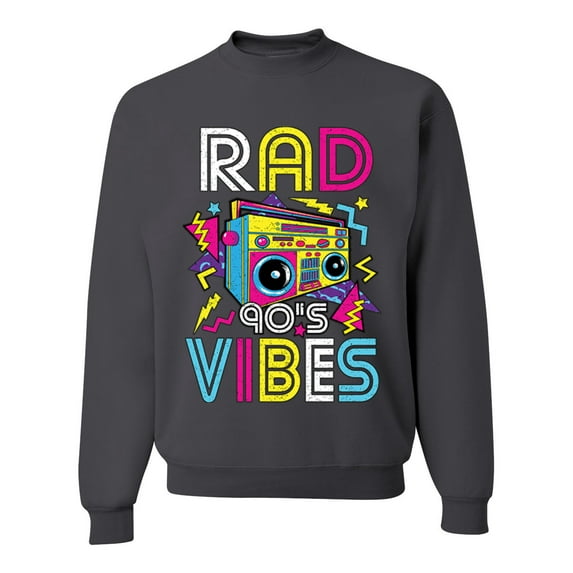 Rad 90's Vibes Vintage Unisex Crewneck Graphic Sweatshirt, Charcoal, 3X-Large