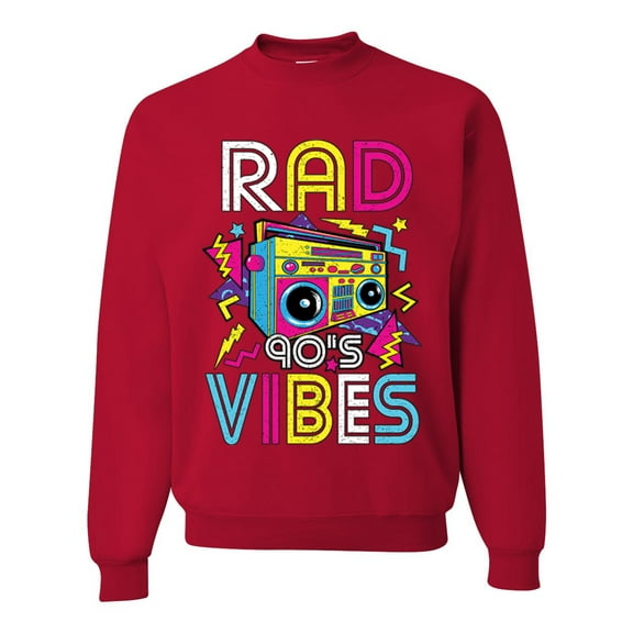 Rad 90's Vibes Vintage Unisex Crewneck Graphic Sweatshirt, Red, 4X-Large