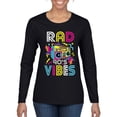 thumbnail image 1 of Rad 90's Vibes Vintage Womens Graphic Long Sleeve T-Shirt, Black, Medium, 1 of 5