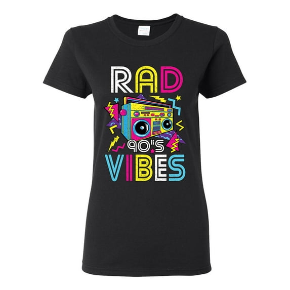 Rad 90's Vibes Vintage Womens Graphic T-Shirt, Black, 3X-Large