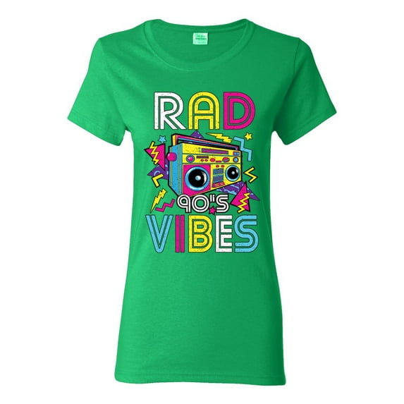 Rad 90's Vibes Vintage Womens Graphic T-Shirt, Kelly, Medium
