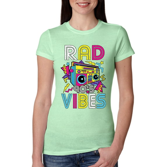 Rad 90's Vibes Vintage Womens Slim Fit Junior Tee, Mint, X-Large