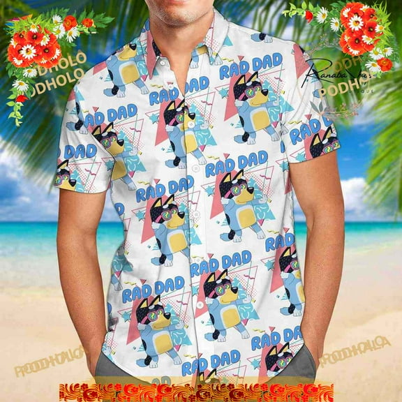 Rad Dad Bluey And Bingo Hawaiian Shirt, Blueydad Dad Button Shirt
