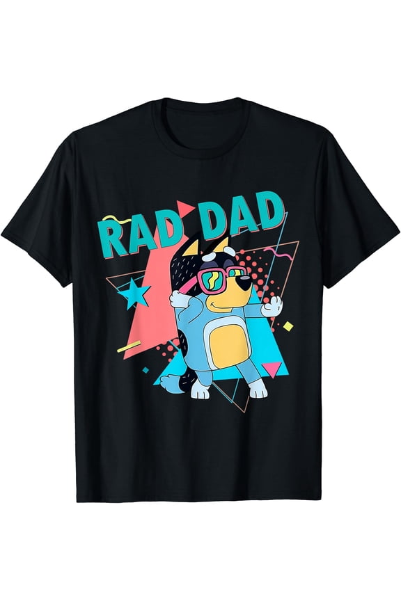 Rad Dad Cartoon Dog Graphic T-Shirt - Colorful Retro Style for Fathers