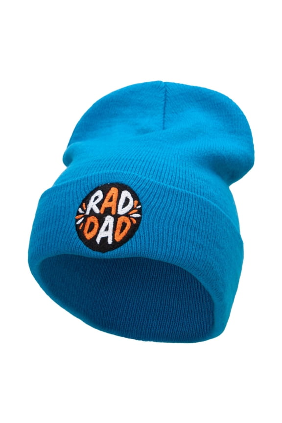 Rad Dad Embroidered 12 Inch Long Knitted Beanie - Aqua OSFM