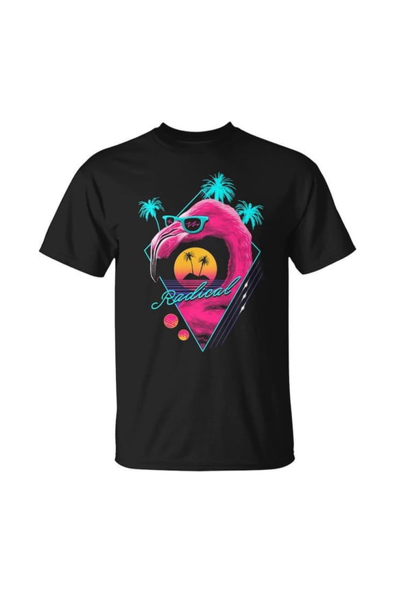 Rad Flamingo Tee Unisex Adult Cotton T-Shirt with Cool Flamingo Graphic Casual Shirt for Bird Lovers and Tropical Style Fans, Size 2XL, Color Black