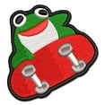 thumbnail image 1 of Rad Frog on Skateboard Applique Multi-Color Embroidered Iron-On Patch - 2.5 Inch Small, 1 of 5